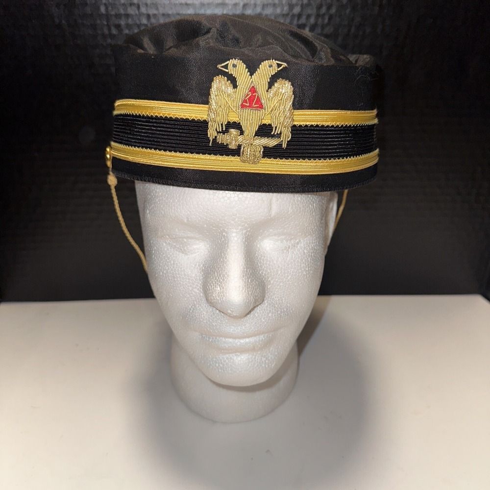 MILITARY HAT FREEMASON DOUBLE HEADED BIRD RED TRIANGLE 32 G.E. WARD CO. Size 7.5